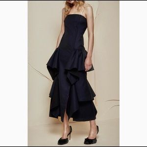 ACLER Strapless Navy Ruffle Detail Gown Size 4 NWOT